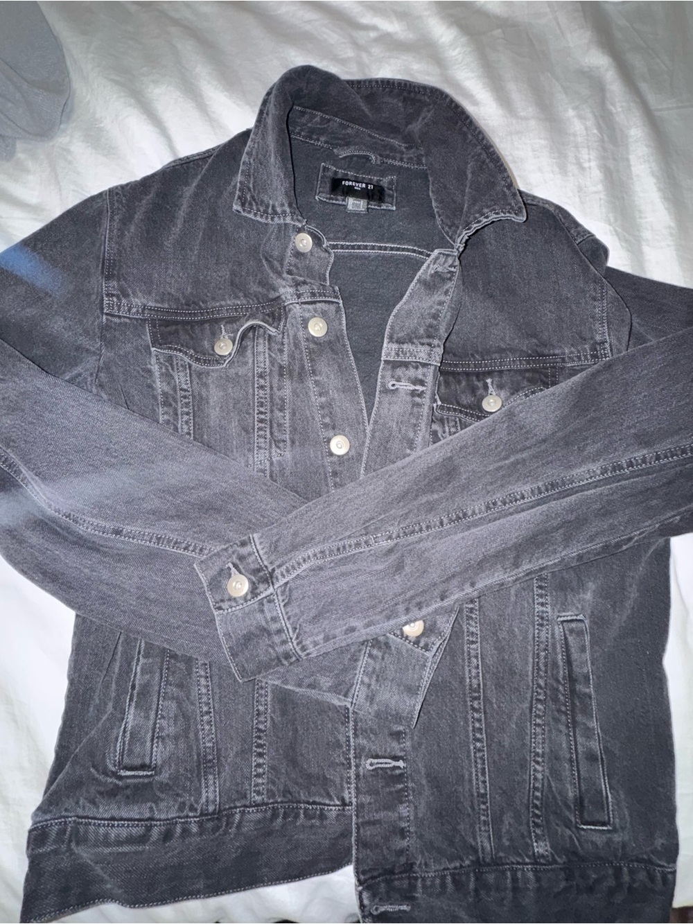Forever 21 Men's Washed Charcoal Denim Jacket